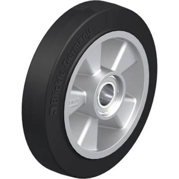 Styrehjul til jekketralle med gummibane og kulelager 200 × 50 mm – 500 kg, akselhull 25 mm