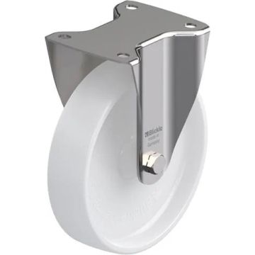 Fast hjul med platefeste, 200 mm – rustfri gaffel, 400 kg