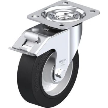 Svingbart gummihjul med brems og kulelager 125 mm – 250 kg