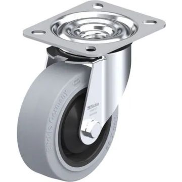 Hjul 100 mm med platefeste – elastisk massiv gummibane, med eller uten brems