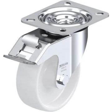 Svingbart nylonhjul med brems og glidelager 100 mm – 150 kg
