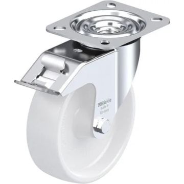 Svingbart nylonhjul med brems og glidelager 125 mm – 150 kg