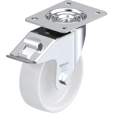 Svingbart nylonhjul med brems og glidelager 150 mm – 300 kg
