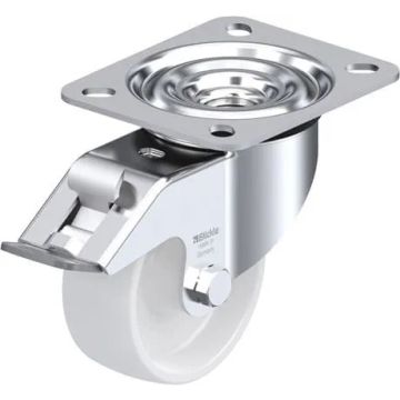 Svingbart nylonhjul med brems og glidelager 80 mm – 120 kg