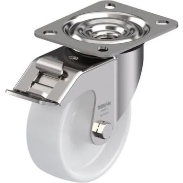 Rustfritt svingbart nylonhjul med brems 100 mm – 150 kg