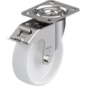 Rustfritt svingbart nylonhjul med brems 125 mm – 150 kg