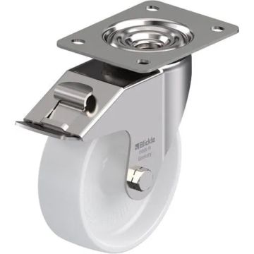 Rustfritt svingbart nylonhjul med brems 150 mm – 300 kg