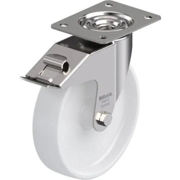 Rustfritt svingbart nylonhjul med brems 200 mm – 300 kg