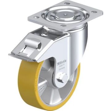 Svingbart hjul med brems, polyuretanbane og kulelager 160 mm – 750 kg