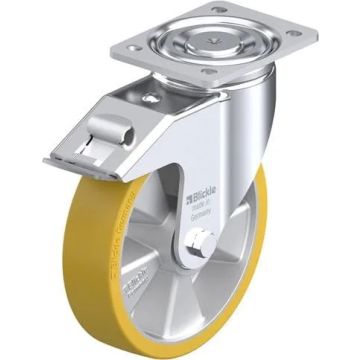 Svingbart hjul med brems, polyuretanbane og kulelager 200 mm – 800 kg