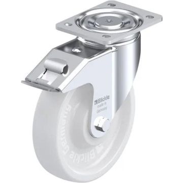 Svingbart nylonhjul med totalbrems og plate 200 mm – 900 kg