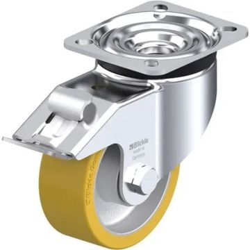Svingbart hjul med brems, polyuretanbane og kulelager 100 mm – 350 kg