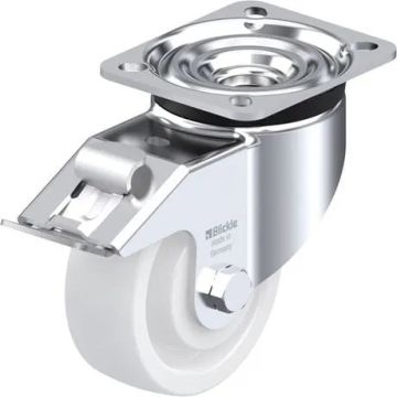Svingbart nylonhjul med brems og plate 100 mm – 350 kg