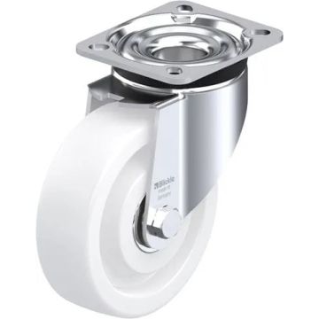 Svingbart nylonhjul med plate og kulelager 125 mm – 350 kg