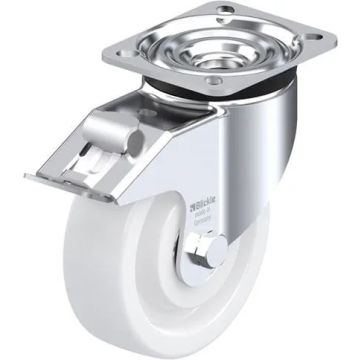 Svingbart nylonhjul med brems og plate 125 mm – 350 kg