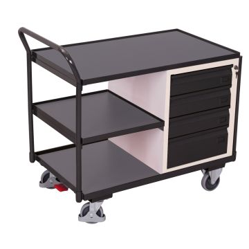 Verktøyvogn – 250 kg, 3 hyller og skuffer, EasySTOP