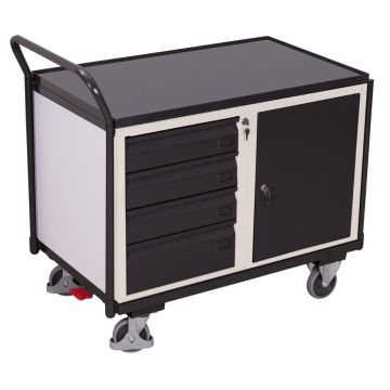 Verktøyvogn – 250 kg, skap og skuffer, EasySTOP