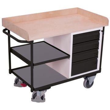 Verktøyvogn – 400 kg, 2 hyller og 4 skuffer, EasySTOP