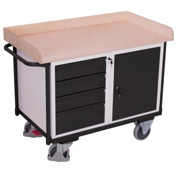 Verktøyvogn – 400 kg, 4 skuffer og 1 skap, EasySTOP