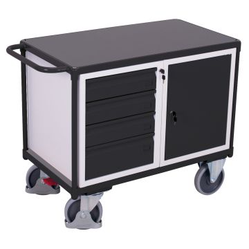 Verktøyvogn – 500 kg, 4 skuffer og skap, EasySTOP