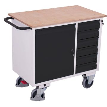 Verktøyvogn – 400 kg, skap og 4 eller 6 skuffer, EasySTOP