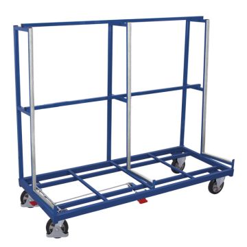 Platetralle ensidig 1680 × 430 mm med brems – 1200 kg, blå Platetralle ensidig 1680 × 430 mm med brems – 1200 kg, blå