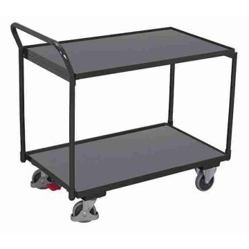 Trillebord 835 × 490 mm, 2 hyller og brems – 250 kg, grå