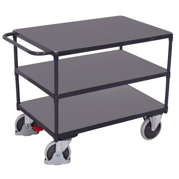 Trillebord med 3 hyller og brems 1000×600 mm, 500 kg – antrasittgrå