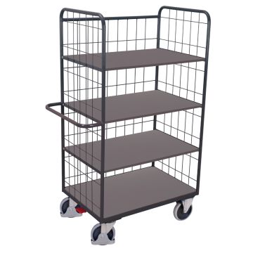 Hylletralle 975×700, nedfellbare hyller, gitter, brems – antrasittgrå