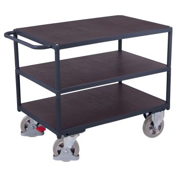 Trillebord 1060×700, 3 hyller, 1000 kg, brems – antrasittgrå
