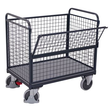 Gittervogn 1200×750 mm med nedfellbar side og brems – antrasittgrå Gittervogn 1200×750 mm med nedfellbar side og brems – antrasittgrå
