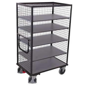 Hylletralle 1245×785 mm, 5 hyller, gitter, brems – antrasittgrå