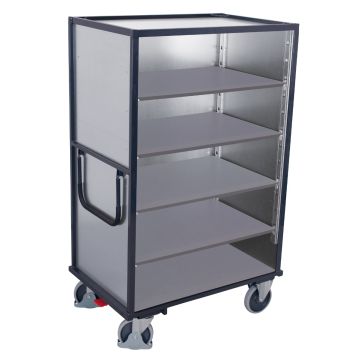 Hylletralle 1245×785 mm, 5 hyller, stålvegger, brems – antrasittgrå