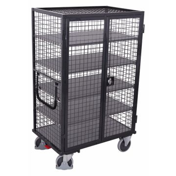 Hyllevogn med netting 1230 × 760 mm, lås og brems – antrasittgrå