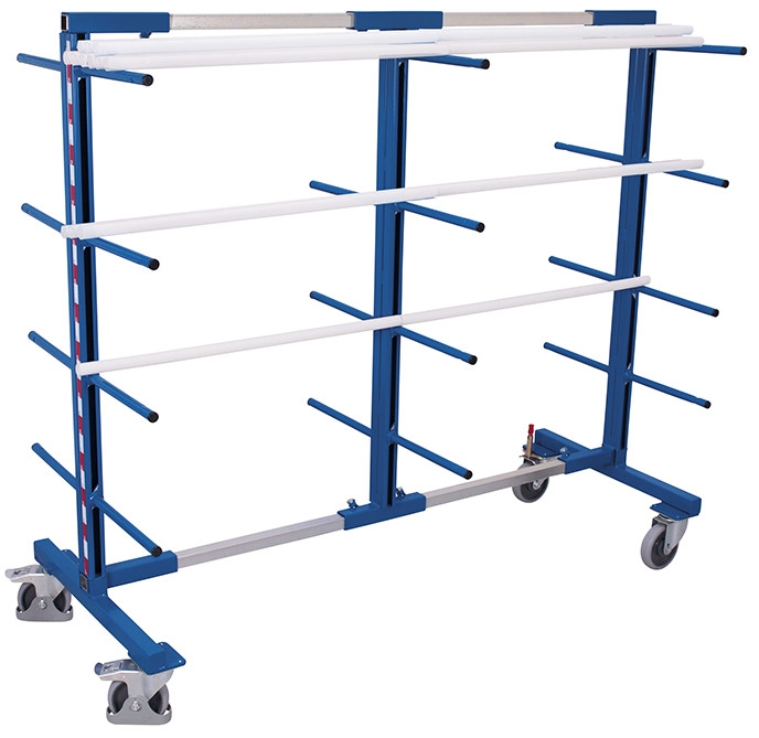 Grenreoltralle tosidig 840–3200 mm med brems – blå